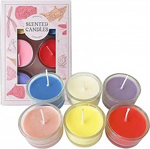 Scented Tealight Candles - 6 Colored Tea Lights - Natural Soy Wax Candles with Essential Oils - Home Decor and Aromatherapy - Perfect for Home Use and Gifting (Colored)