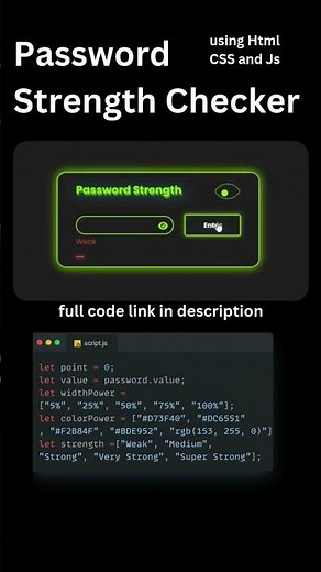 Password Strength Checker#coding #learnhtml5andcss3 #htmlcss