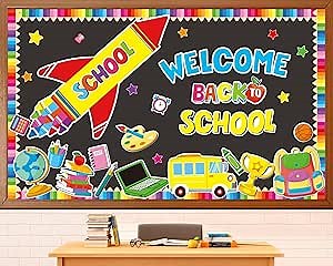 Welcome Back to School Bulletin Board Decorations Crayon Classroom Bulletin Board Set Colorful Rocket Paper Cutouts with Border for Classroom School Teacher Preschool Elementary Home Wall Decor