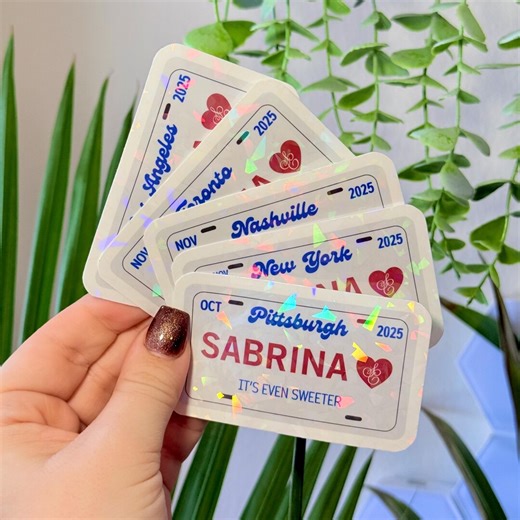 Sabrina 2025 Tour License Plate Sticker • Custom City • Die Cut Vinyl Decal • Uv & Water Resistant • Music Merch • Pop Fan Art - Etsy