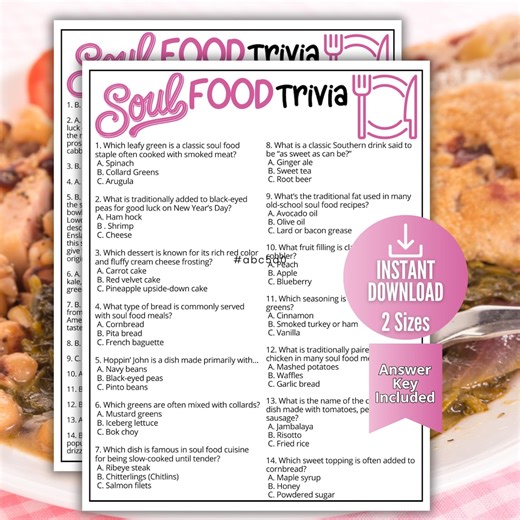Soul Food Trivia Game, African American Games, Southern Cooking Quiz,black Culture Game for Kids & Adults,fun Black Family Game Reunion Game - Etsy