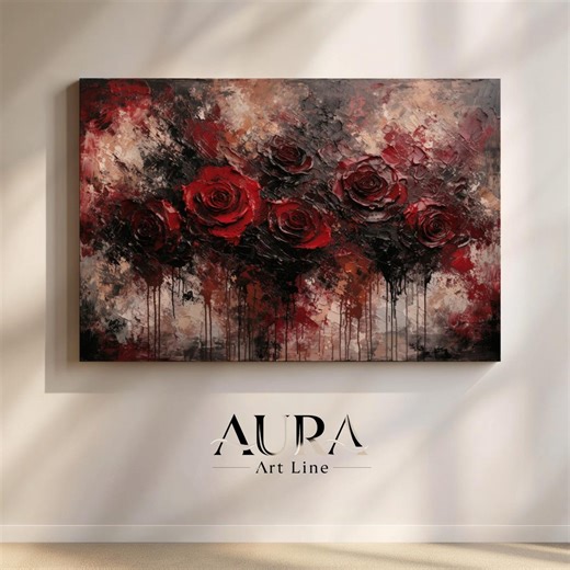 Red Rose Wall Art, Dramatic Floral Print, Modern Romantic Flower Artwork, Abstract Roses Painting, Bedroom Living Room Decor, Canvas Art - Etsy
