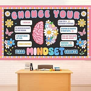 Growth Mindset Bulletin Board Classroom Decoration Boho Hippie Change Your Mindset Bulletin Board Set Spring Pastel Daisy Brain Butterfly Cutout Positive Saying Poster Decor for Back to School Teacher