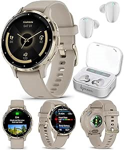 Garmin Venu 3S GPS Smartwatch AMOLED Display 41mm Watch, Advanced Wellnes and Fitness Features, Up to 10 Days of Battery, Sleep Coach, French Gray White Earbuds Bundle