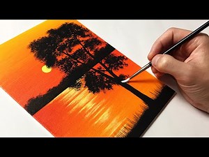 Lake Sunset for Beginners | Acrylic Painting Tutorial Step by Step