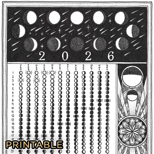 Calendario lunar 2026 / Seguimiento de fases lunares imprimible - Etsy España