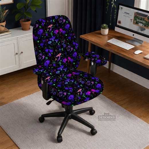 Office Chair Cover, Stretch Slipcover With Armrest Options, Washable High Back Desk Computer Gaming Chair Protector, Purple Mushroom - Etsy