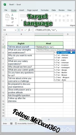 How ❓to Translate Language in Excel English to Hindi | Excel Tips and tricks #excelformula #excel