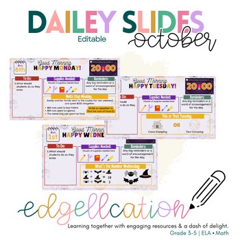 October Morning Slides | Daily Routine | Editable | Morning Meeting