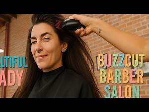 "Beautiful Lady Gets a Bold Buzzcut at the Barber Salon ✂️💇‍♀️