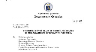 DepEd Order 016, s. 2025 - Guidelines on the Grant of Medical Allowance to the Department of Education Personnel