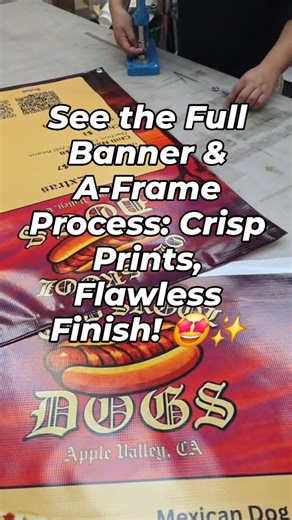 U Design Printing and Neon on Instagram: "From start to finish! We handle Every Step of your Banners and A-Frames—Design, Printing, Trimming, Hemming, Grommets, and UV Lamination for a durable, Professional result. 💪✨ Watch the full process in action!" #BannerPrinting #AFrameSigns #VinylGraphics #SignageSolutions #highdesert"
