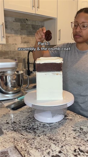Tall Square Cake Build | Assembly & Crumb Coat (Part 1) #cakedecorating #tallcake #cakedesign #cake