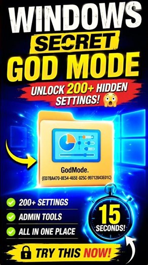 Windows God Mode 🤯 Unlock 200+ Hidden Settings in 15 Seconds! (Windows 11 & 10) #windows