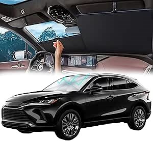 Automatic Retractable Car Sunshade, Retractable Windshield Sun Shade for Car, Adjustable Auto Sunshade Foldable Suction Cup Sun Shades for UV & Heat Protection, 27x53inch (1Pair Front)