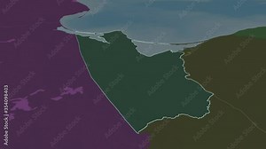 Kaliningrad, region with its capital, zoomed and extruded on the administrative map of Russia in the conformal Stereographic projection. Animation 3D