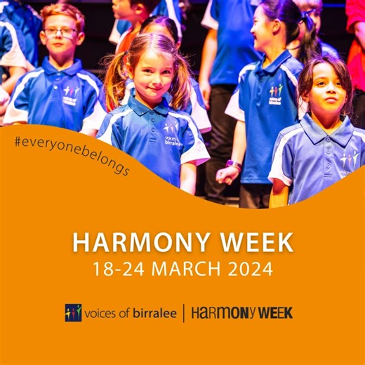 Harmony Week 2024 🤗 We raise our voices in celebration of Harmony Week! 🎶 Let's spread the joy of music and unity across the world. #harmonyweek2024 #singing #choirkid #brisbanechoir #everyonebelongs | Voices of Birralee