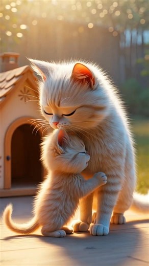 “Cute cat steals a doll for its child😭#catshorts #aistory # #animalstory