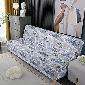 Beacon Pet Printed Futon Cover Stretch Sofa Bed Slipcovers Full Twin Queen Size Armless Couch Loveseat Protector Covers with Elastic Bottom for Living Room Bedroom Furniture (Time)