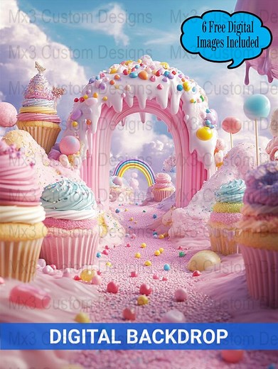 Whimsical Candyland Digital Background, Pink Fantasy Backdrop With Cupcakes and Candy, Sweet Dreamland Printable Art - Etsy