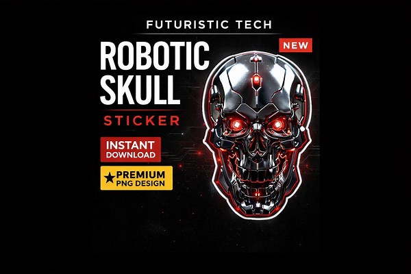 Robotic Skull Sticker | Dark AI Machine Head | Futuristic Tech Skull Decal for Laptop Helmet T-shirt - Etsy