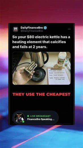 So your $80 electric kettle has a heating element that calcifies and fails at 2 years.
