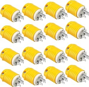 Sherr 16 Pcs Extension Cord Ends 15A 125V 2 Pole 3 Wire Heavy Duty Replacement Male Plug Female Connector Set 5-15P 5-15R Straight Blade Plug Grounding Type/ETL Listed (Male)