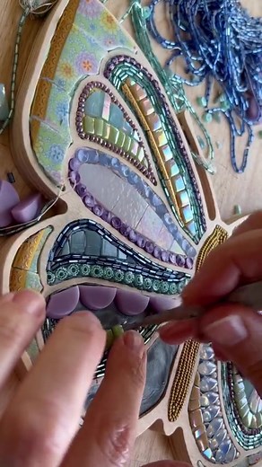 Hello Tiktok! Am i doing this right?! Didn’t think I’d EVER cave but here I am. 😂 I think if myself as a “mosaic maximalist” as my greatest challenge is sticking to just one or two materials! I love them all: beads, tile, plates and findings. #mosaic #mosaicart #vintagestyle #beadwork #slowcreativity