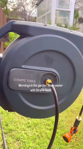 Gardening is so easy with giraffetools retractable garden hose reel 🌼#giraffetools #gardening #hosereel #watering