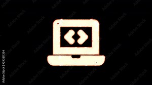 Symbol laptop code burns out of transparency, then burns again. Alpha channel Premultiplied - Matted with color black