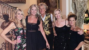 Rod Stewart poses with wife Penny Lancaster and his three exes at daughter's 40th birthday