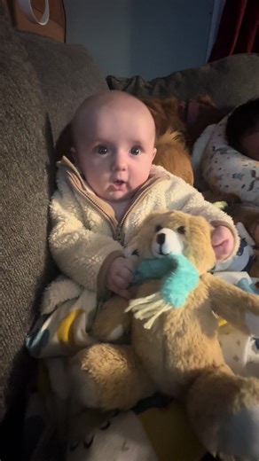 Just my sweet little lyric enjoying his teddy ! #eyes #loveyou #babytiktok #baby #mydarling #bears #cutebaby #sherpa #sherpajacket