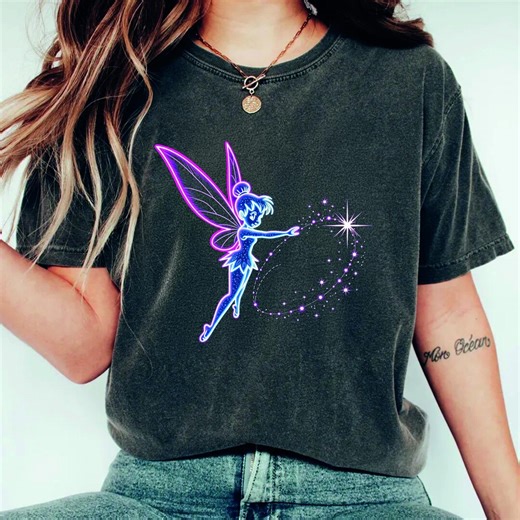 Neon Tinker Bell T-shirt Magical Pixie Dust Graphic Tee Disney Fairy Glow Shirt Vacation Apparel Fantasy Gift for Her Black Sweatshirt - Etsy