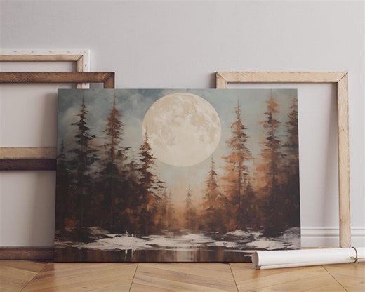 Moon Forest Canvas Wall Art, Abstract Landscape Print - Etsy