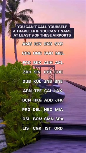 Valeria | Travel Creator | Insights & Lighthearted Travel Humor on Instagram: "✈️🌍 Airport codes don’t lie. How many can YOU name? Real travelers know these by heart — destinations, layovers, memories. Your turn… count them 😉🧳 #TravelChallenge #AirportCodes #Wanderlust"