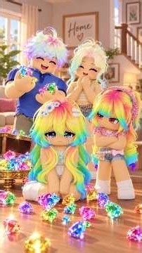 My Whole Family Has Rainbow Hair🌈… But Only Mine Drops Colorful Gem Stones #roblox #robloxedit