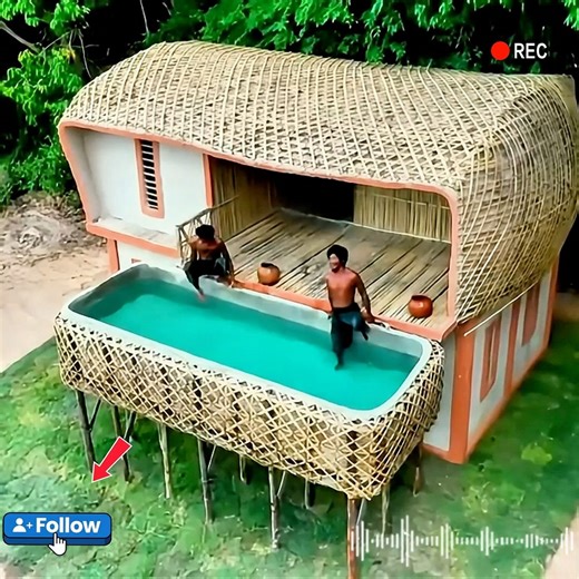 Building Two-story Villa with Decoration Swimming Pool | Primitive Survival Tool