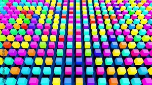 4k abstract loop background with cubes lined up in rows on a plane, neon lighting of cubes, smooth cyclized animation. Bg for festive show or holiday events, music videos, VJ loop for night clubs.
