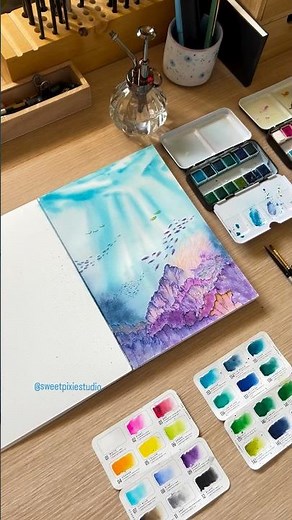 Mesmerizing Watercolor Ocean Scene | Wet-in-Wet Coral Reef Painting