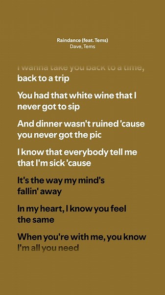 Raindance - Dave, Tems (Lyrics)