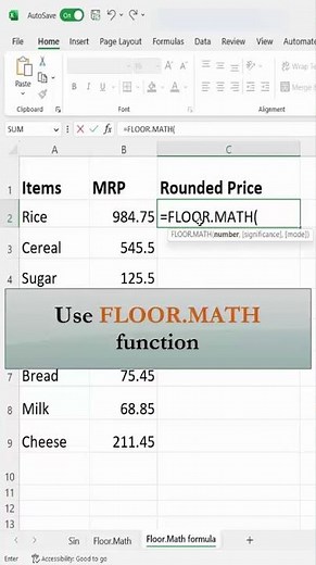 How to Round Decimal Values with FLOOR.MATH Function in Excel