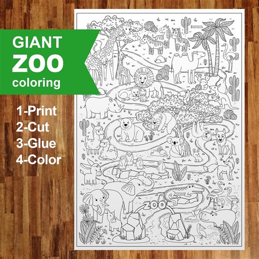 GIANT ZOO Coloring | Printable Coloring Poster | Photo Zone, Entertainment Coloring for Children, Decor for Birthday Party - Etsy