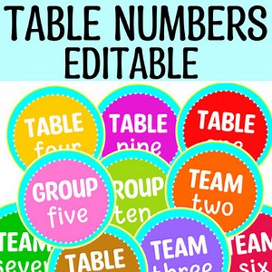 Printable Bright Table Numbers, Table, Team and Group Numbers, Table Signs