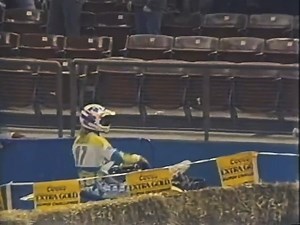 The 1990 Seattle Supercross. Rookies Larry Ward and Jeff Matiasevich block pass battle their way to 1-2 finishes. That’s Larry Maiers and Dave Despain on the microphones for ESPN. Neat stat about how this race developed: before Jean-Michel Bayle fell trying to pass Ron Tichenor, none of the riders running in the top 4 had ever won a race. Nineteen year old Larry Ward’s win (his first) was Suzuki’s first victory since 1983 (Mark Barnett). "I wanted to win tonight more than anything else in the wo