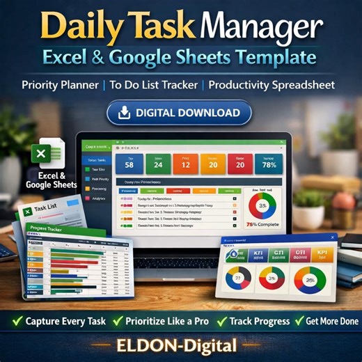 Daily Task Manager Excel & Google Sheets Template | Priority Planner | to Do List Tracker | Productivity Spreadsheet | Digital Download - Etsy