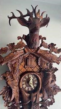 Vintage German Black Forest Cuckoo Clock Hand Carved Stag Deer Head