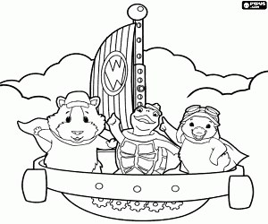 The animals in their flying ship coloring page printable game