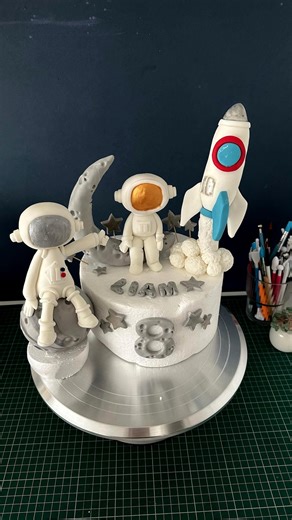 Handmade Fondant Space Cake Topper, Astronaut Rocket Birthday Decoration, Personalised Name Age - Etsy