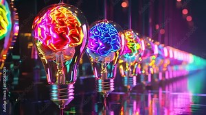 Colorful bulbs reflect their vibrant hues in a dark environment, creating a captivating atmosphere filled with stunning patterns and light