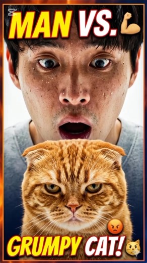 Man vs. Grumpy Cat! 🐈‍ #catbehavior #cat #pets #petcare #catanimation #shorts #cattoldyou #lovelypet